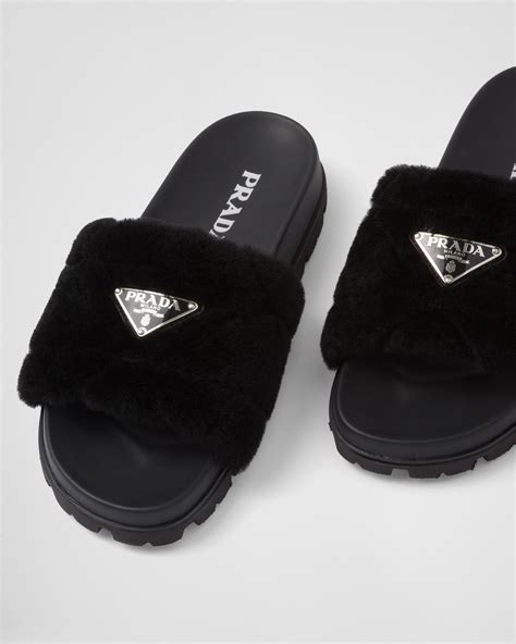 prada rubber slides women|Prada fluffy slides.